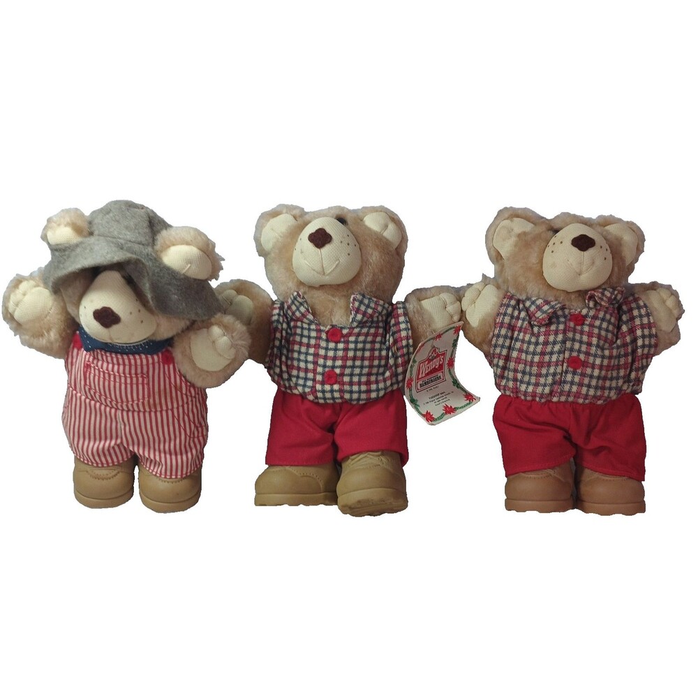 Vintage Furkins Bears Lot 3 Appalachian Artwork Wendy's Promo Plush  1986